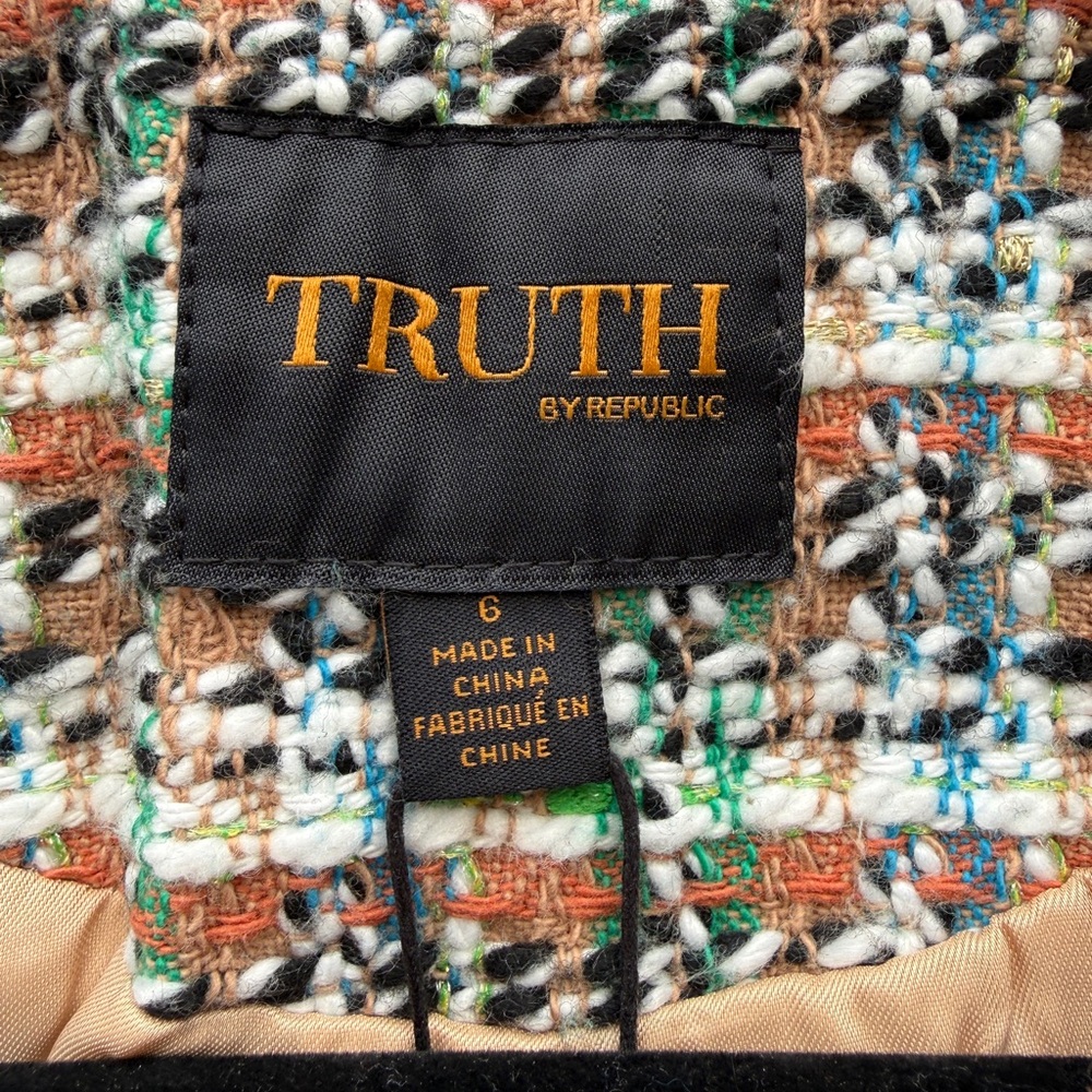 NWT—TRUTH by Republic Sz: 6 cropped tweed blazer in mixed colors - Picture 9 of 13